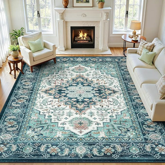 Lofus 9x12 Washable Rugs Non-Slip, Vintage Floral Area Rug