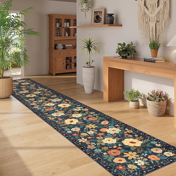 DUKINO 2x12 Washable Runner Rug, Ultra Soft Floral Runner Rug