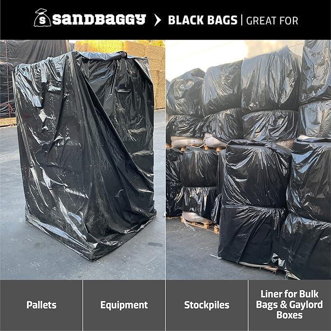 Sandbaggy Black Pallet Covers | Made in USA | Tarp Fits Large Pallets Up to 55" x 55" x 75" | Built w/ 6 Months UV Protection | Heavy Duty 1.5 Mil Thick Plastic (Pack of 100, 1.5 Mil Thick)