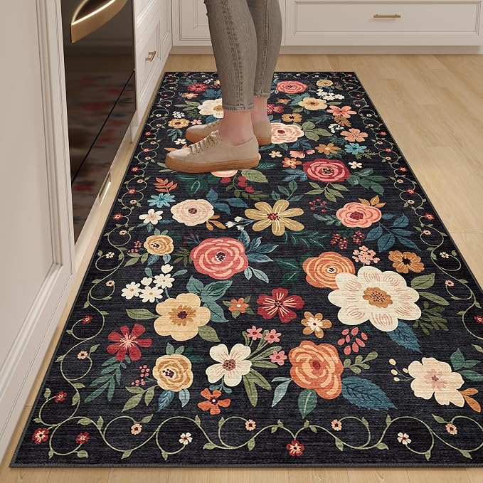 DUKINO 3x6 Runner Rug, Washable Soft Floral Hallway Runner Rug