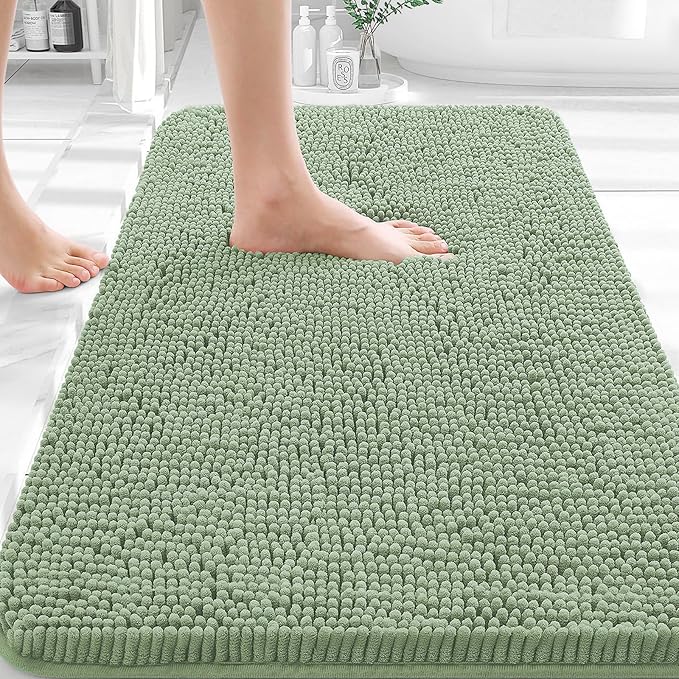 OLANLY Bathroom Rugs 30x18, Extra Soft Absorbent Chenille Bath Rugs, Rubber
