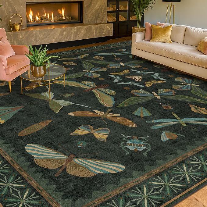 Hazo Haus 7x9 Insect Dark Green Rugs