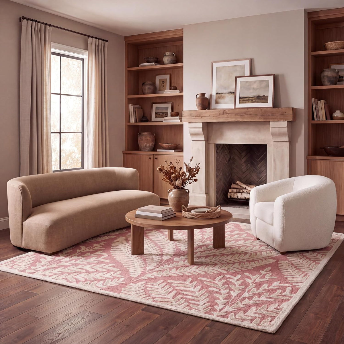 SAFAVIEH Capri Collection Area Rug - 5' Square, Pink & Ivory, Handmade Wool, Ideal for High Traffic Areas in Living Room, Bedroom (CPR208R)
