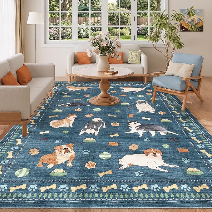 DUKINO 6x9 Rug for Living Room, Lightweight Animal Dog Print Washable Area Rug