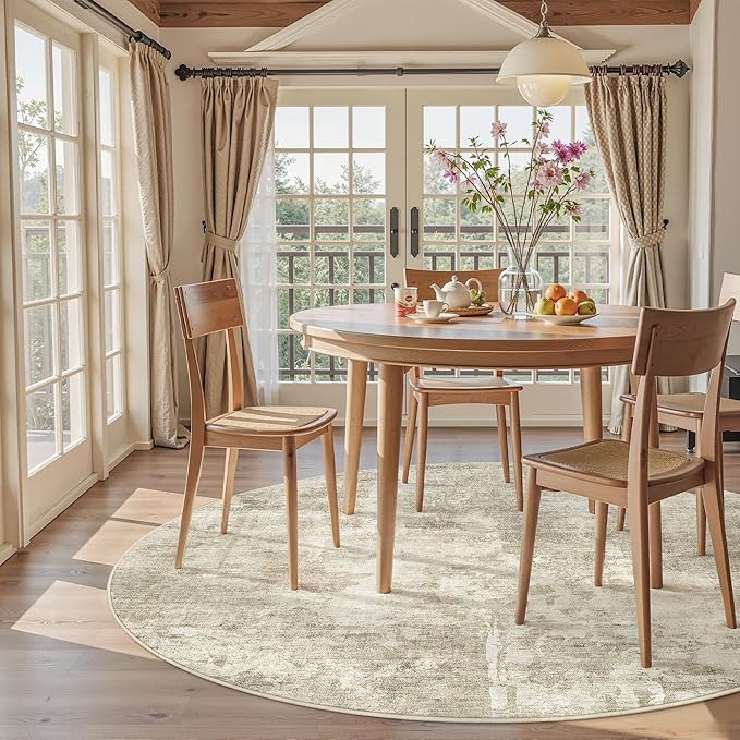Soalmost 5x5 Beige Gray Round Rug 5ft Living Room Circle Rug Vintage Round Area