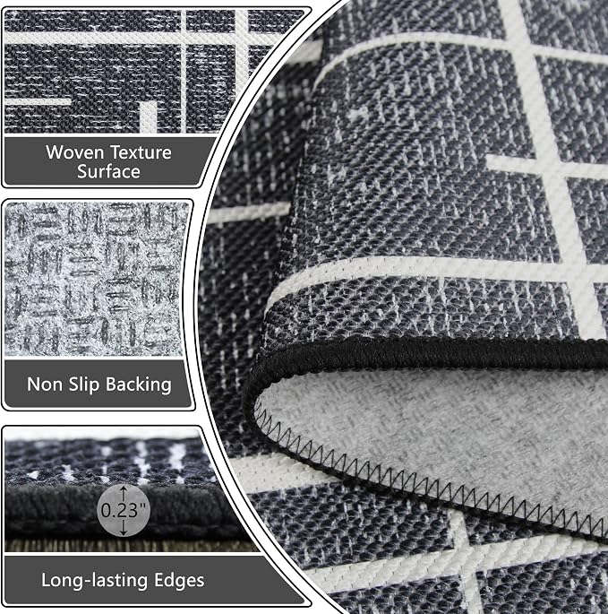 3x5 Washable Rug, Modern Distressed Stripe, Small Area Rug Non Slip, Woven Thin