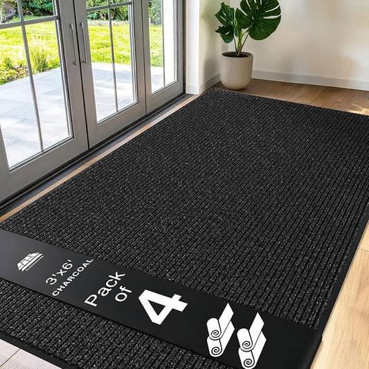 4 Pack Charcoal Commercial Door Mat 3'x6' Heavy Duty Industrial Floor Mat