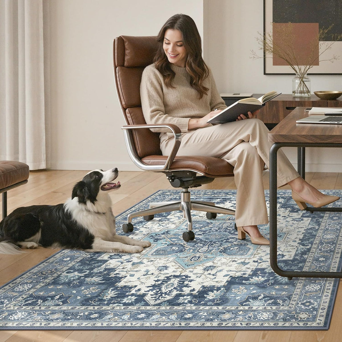 36"x48" Office Chair Mat for Hardwood Floor, Non-Slip Washable Navy