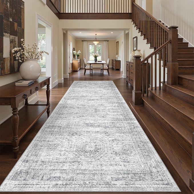 4x12 Runner Rug for Hallway, Low-Pile Wide Runner for Entryway, Long Washable