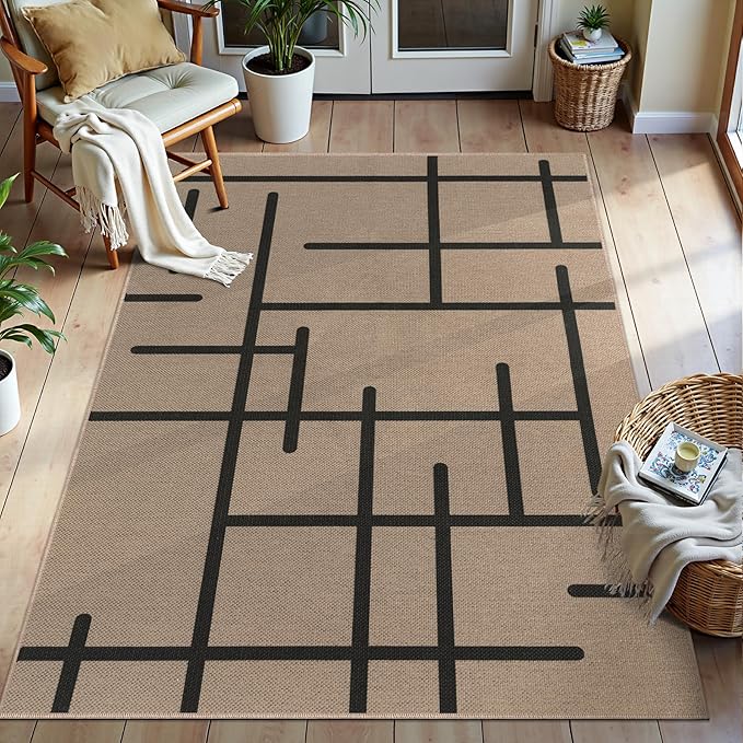 Tangsoo Easy Jute Rug 3x5 for Entryway, Non-Slip Washable Indoor Outdoor Stripe