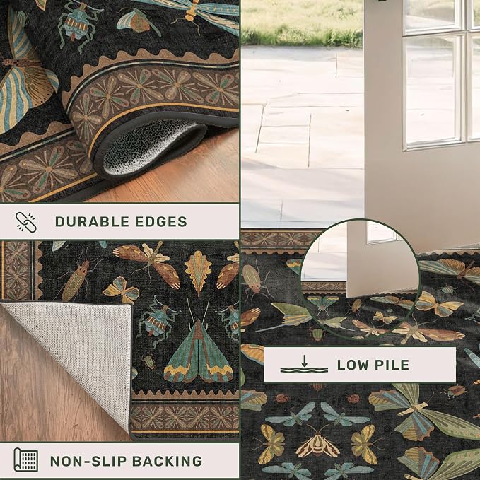 2x7 Black Non Slip Entryway Runner Rug, Boho Washable Runner