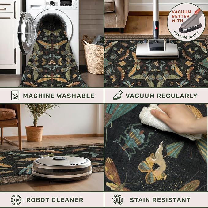 Black Insect 2'6"x8' Washable Non Slip Runner Rugs