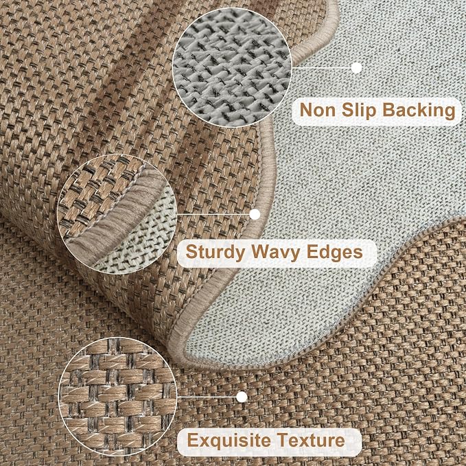 Scalloped Easy Jute 2x6 Kitchen Runner Rug, Washable Rugs