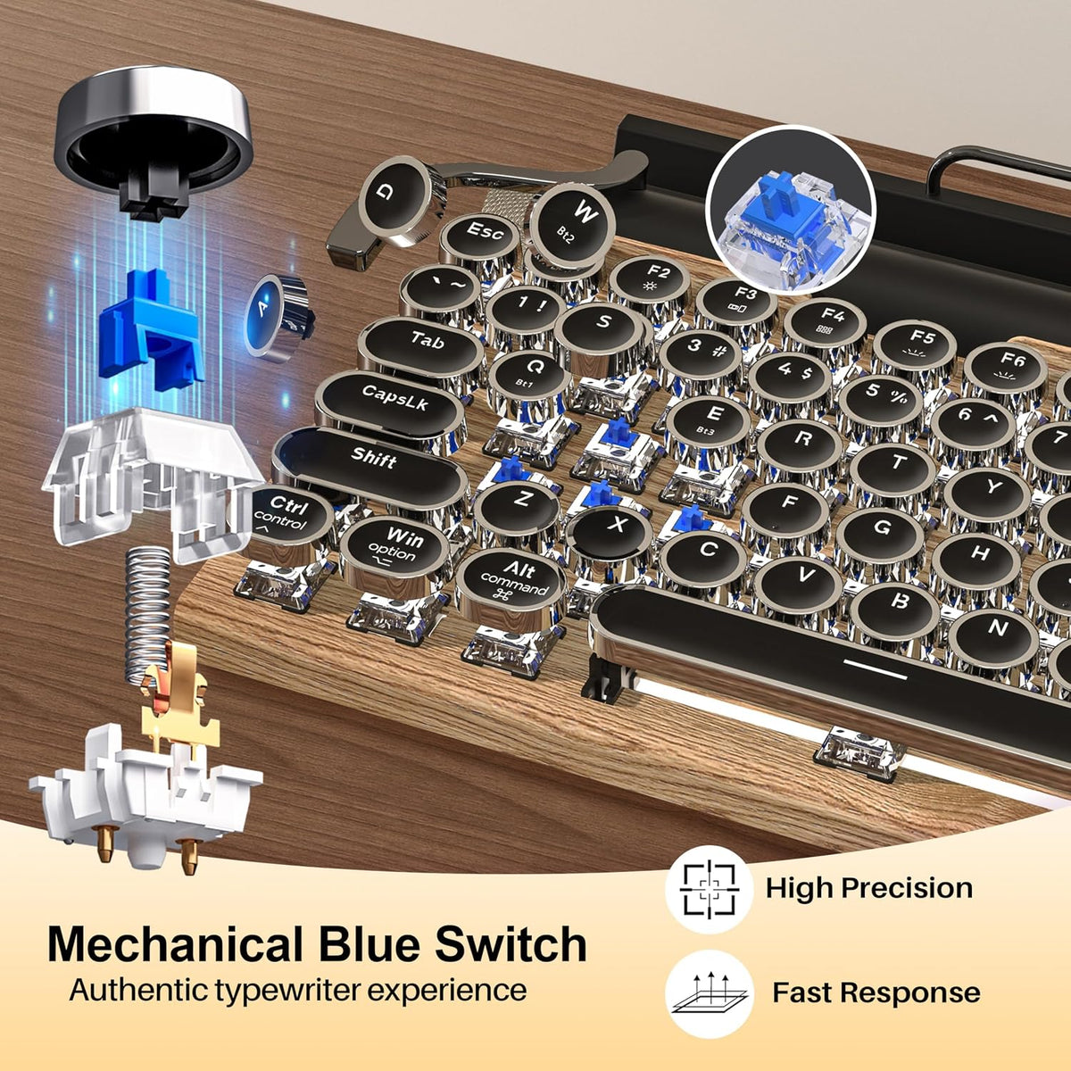 Retro Typewriter Mechanical Keyboard Wireless for PC/Laptop/Pad/Mac/Phones