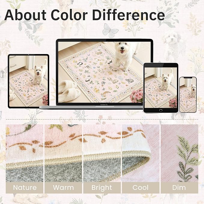 Soalmost Dog 5x7 Area Rugs for Living Room, Machine Washable Animal Floral