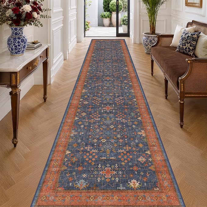 Hazo Haus Boho Washable 3x16 Extra Long Hallway Runner Rug, Non-Slip Stain &