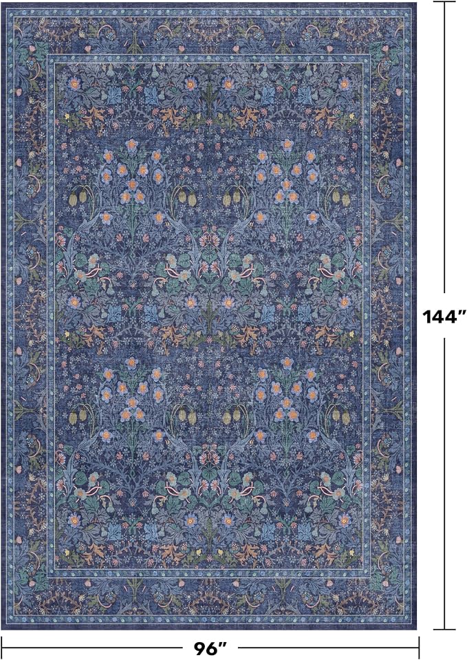 Hazo Haus Boho 8x12 Washable Dark Blue Rug