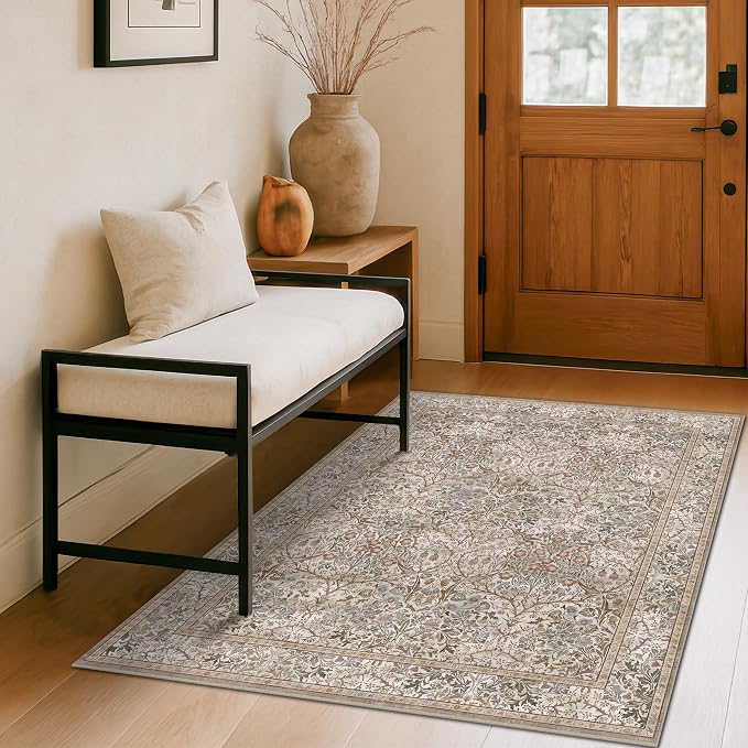 Vintage 4x6 Entryway Rug, Washable Area Rugs