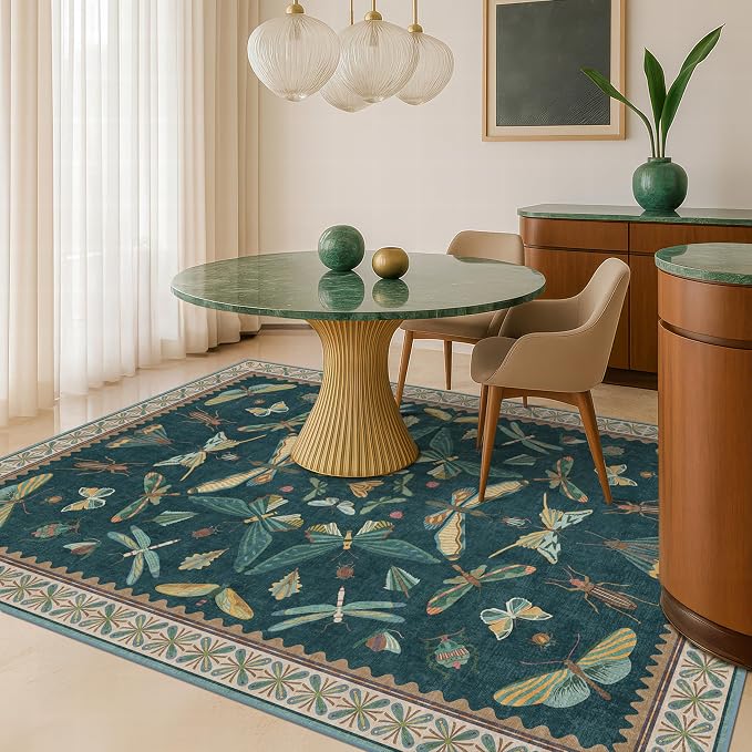 Hazo Haus Insect Teal Green 5x7 Area Rug