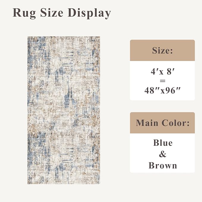 4x8 Washable Area Rug – Non-Slip Rubber Backed Indoor Rug