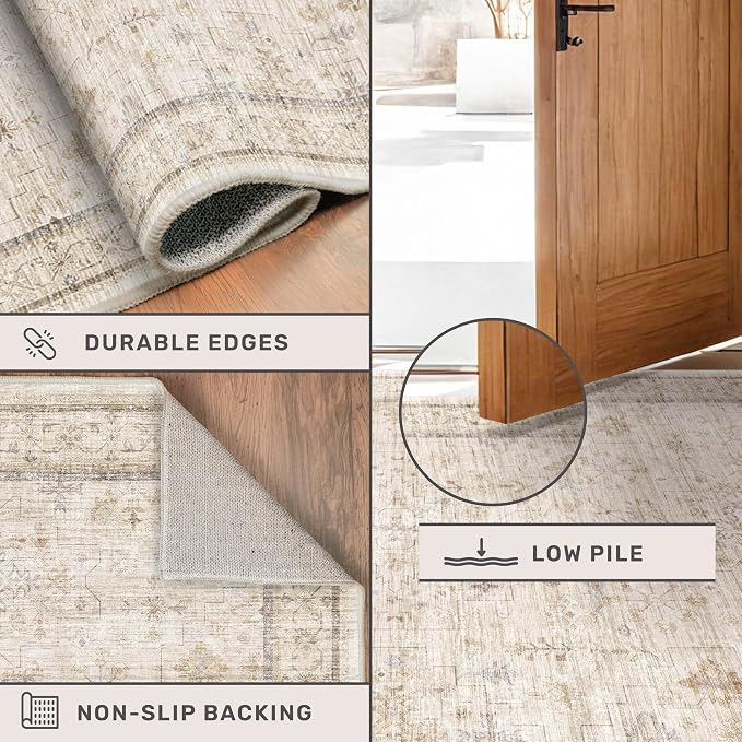 Beige Boho Bathroom Rug 2x7