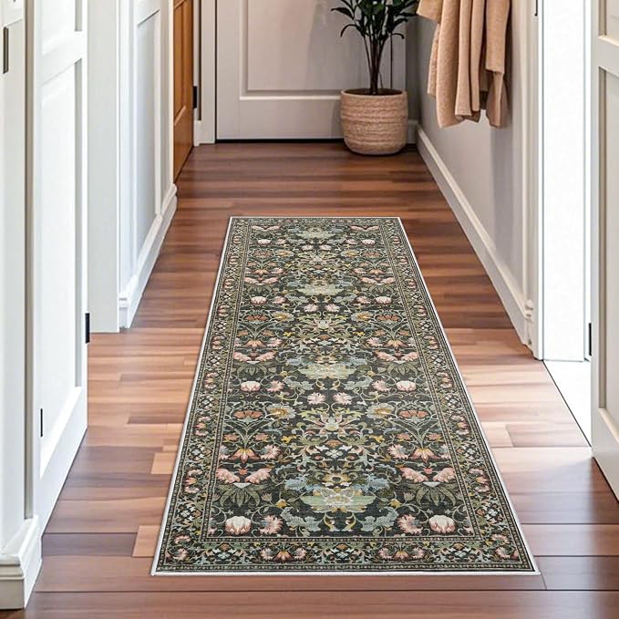 2x6 Washable Hallway Runner Rug: Vintage Floral Kitchen Rugs