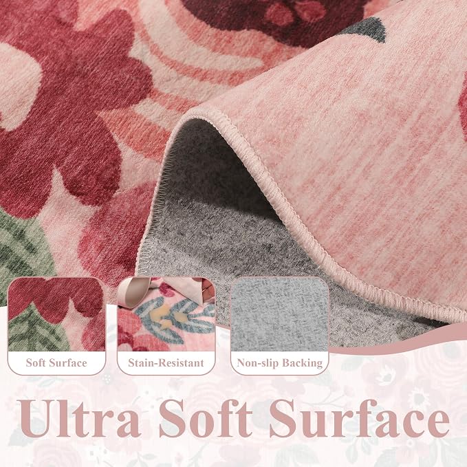 DUKINO 2x3 Entryway Rug, Floral Washable Indoor Door Mat