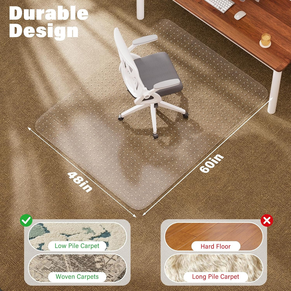 Office Chair Mat for Carpet, 48" x 60" Clear Desk Chair Mat