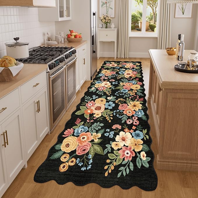 DUKINO 3x8 Washable Runner Rug, Soft Indoor Floral Non Slip Long Runner Rug