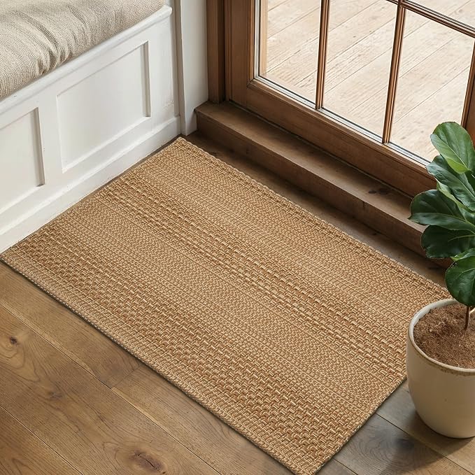 MatEssenz 2x3 Textured Washable Entry Rug, Natural Woven Low-Profile Door Mat