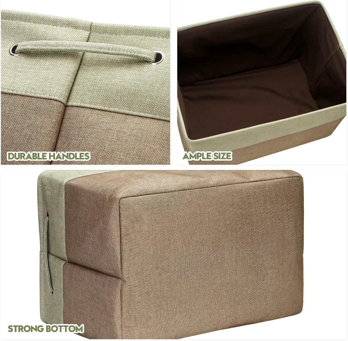Sea Team Oversized Rectangle Canvas Open-Top Storage Baskets, 3-Pack