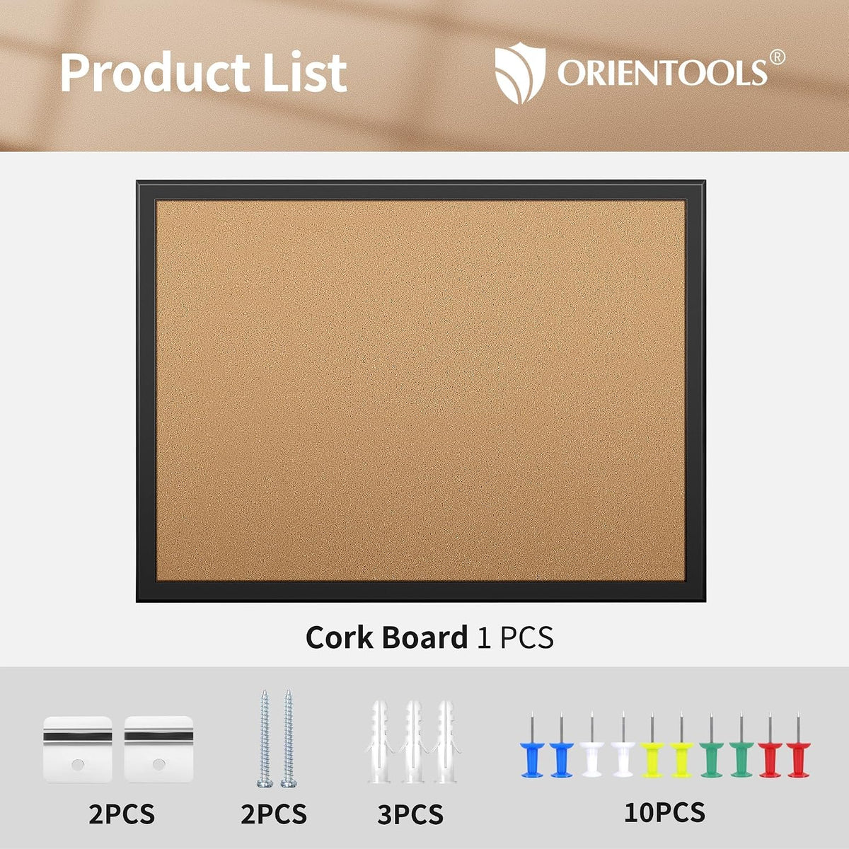 ORIENTOOLS 24x36 Cork Board with Wooden Frame, Hanging Pins for Office Home