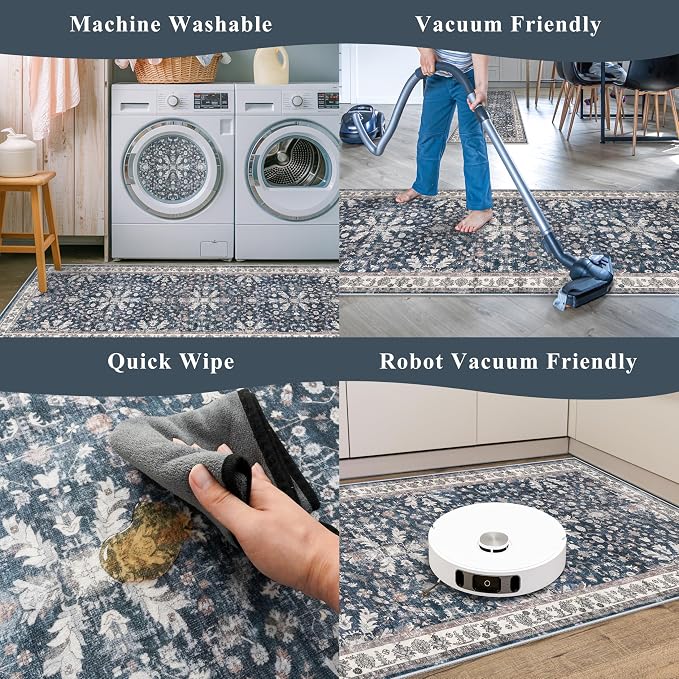 Kitchen Rug Sets 4-Piece with Runner – Washable Non-Slip Floor Mats