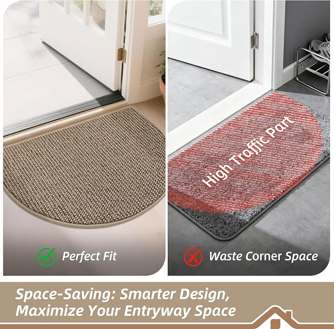 BEQHAUSE Dirt Trapper Door Mat 36" x 60" Half Circle Non Slip Washable Doormats