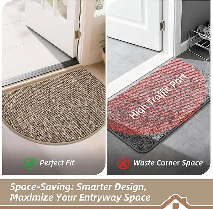BEQHAUSE Dirt Trapper Door Mat 24" x 36" Half Circle Non-Slip Washable Doormats