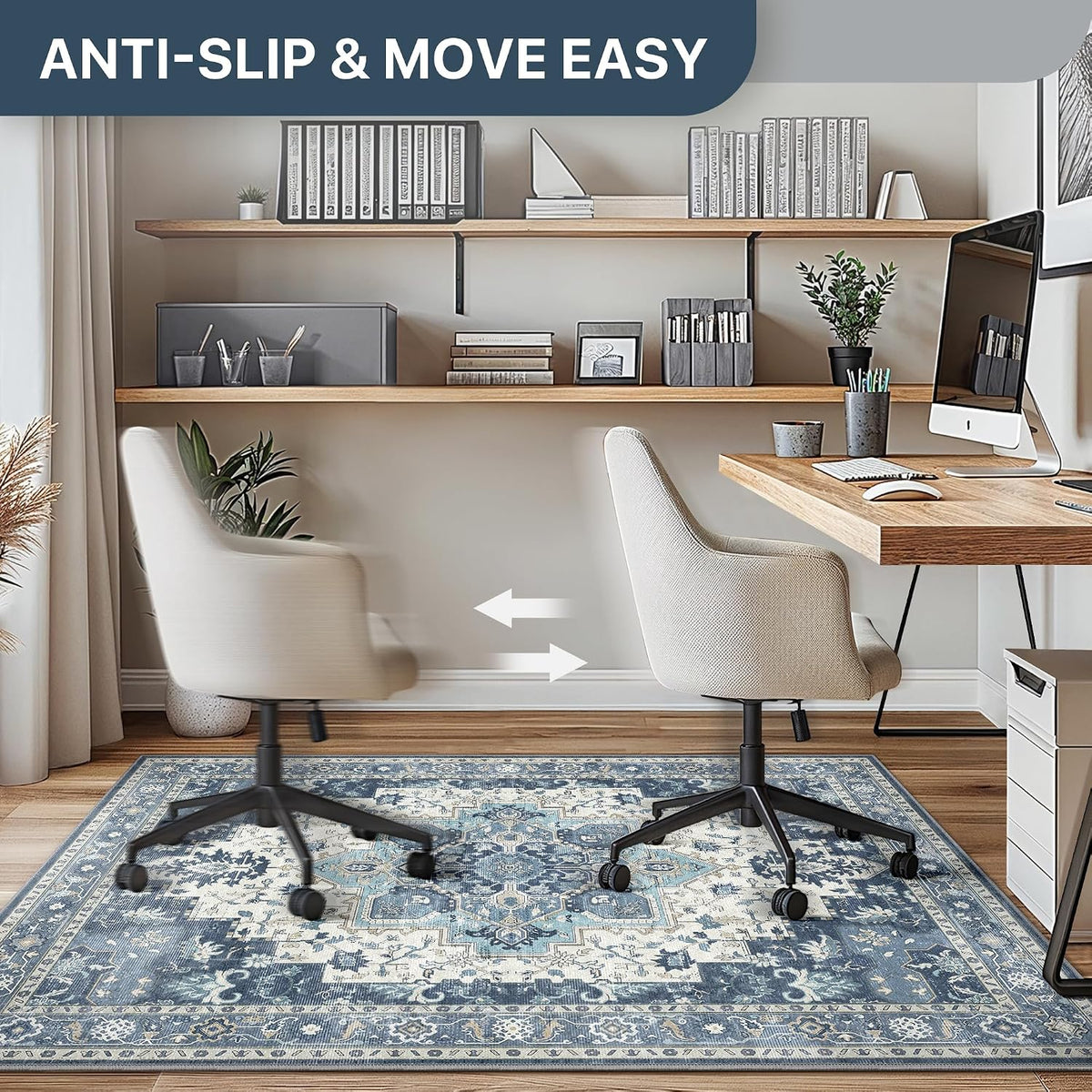 36"x48" Office Chair Mat for Hardwood Floor, Non-Slip Washable Navy