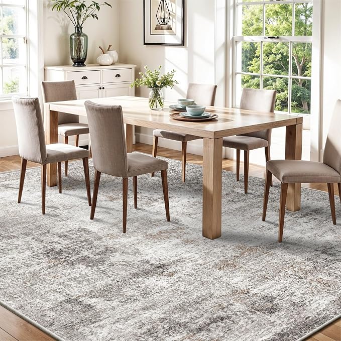 6x9 Washable Living Room Rug – Neutral Modern Abstract Soft Large Area Rug