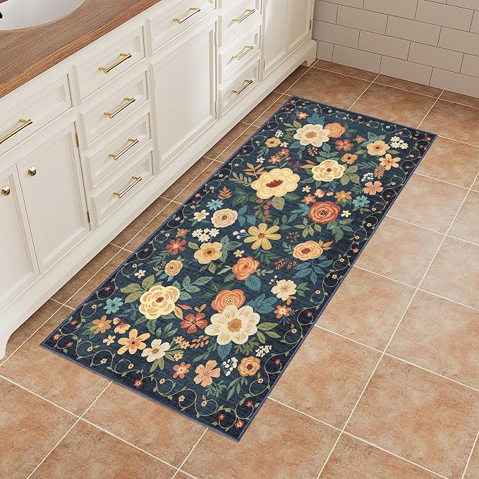 DUKINO 2x4 Rug for Entryway, Washable Kitchen Floral Runner Rug