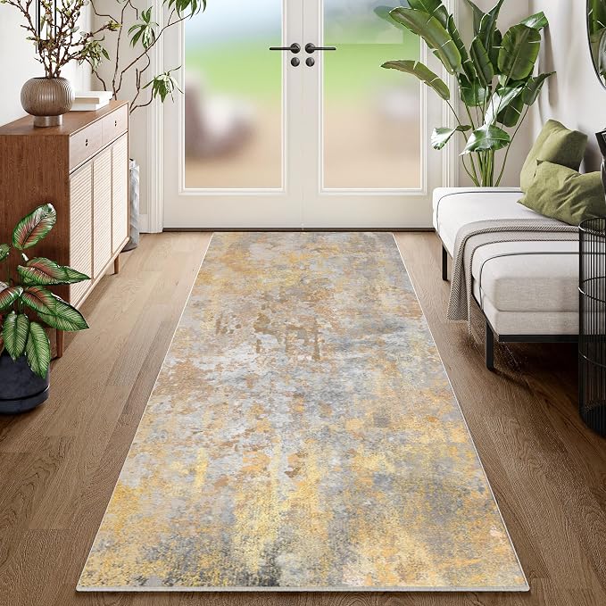 Beige Gold Rug Runners for Hallways Kitchen Non Slip Washable 2x6 Entryway
