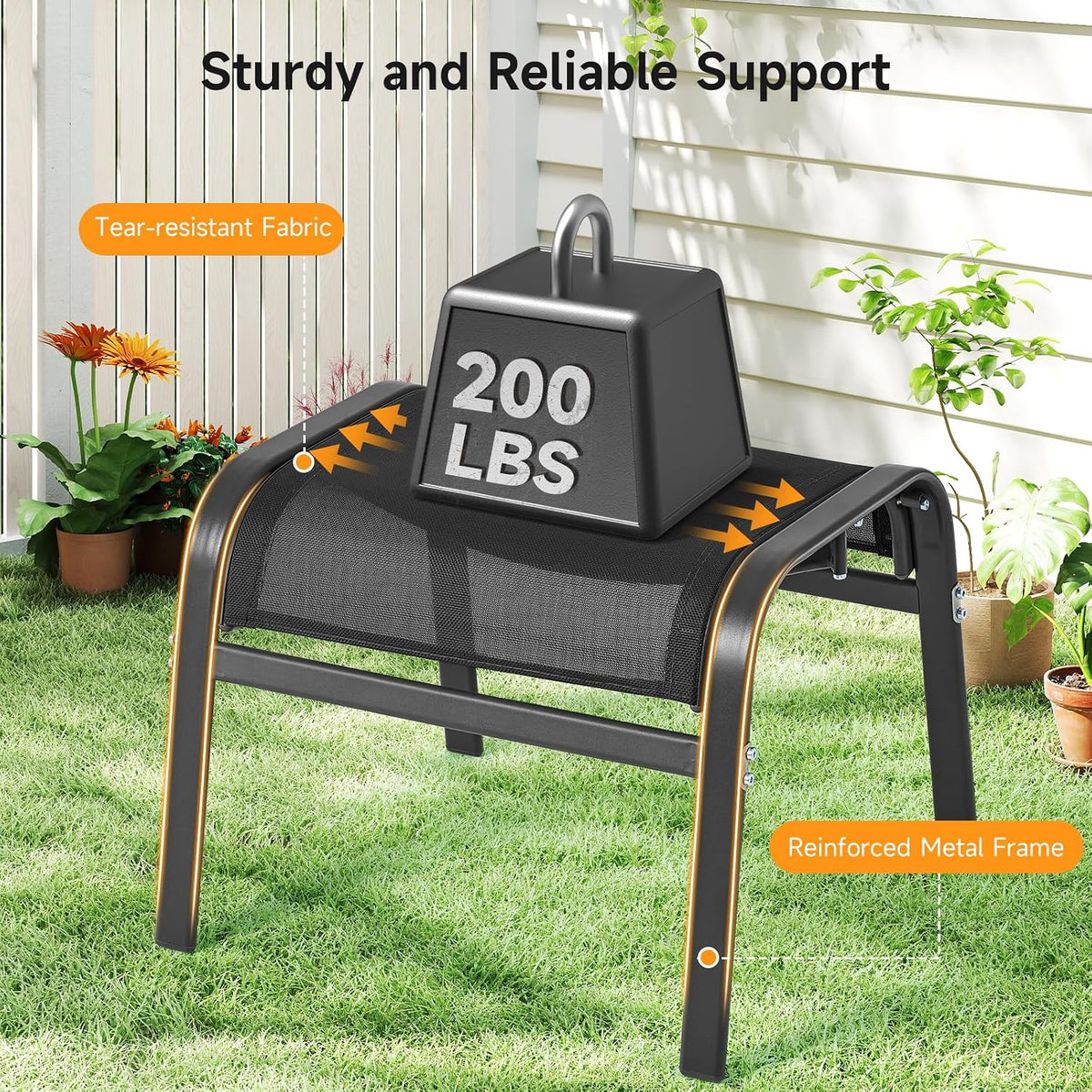 ONBRILL Outdoor Ottoman Set of 2, Oversized Outdoor Foot Rest, Black