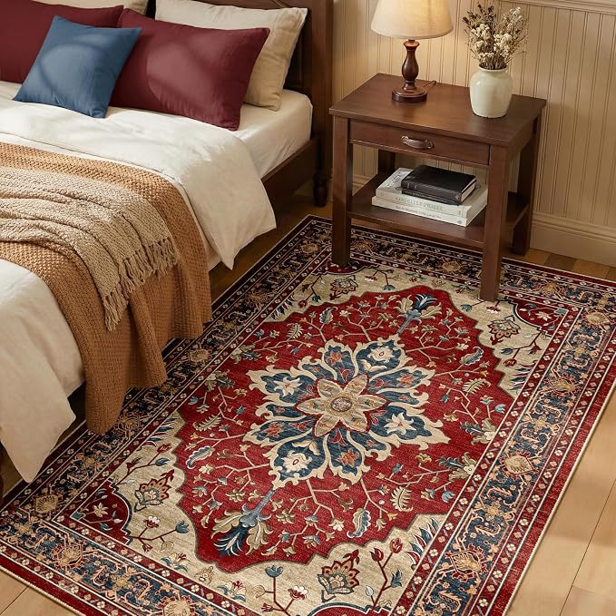 RELEANY Area Rugs 3'x5' Washable Non-Slip, Floral Vintage Distress Medallion