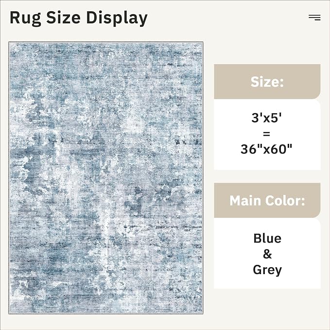 Soalmost 3x5 Rug, Small Area for Kitchen, Machine Washable Non-Slip Throw Rug