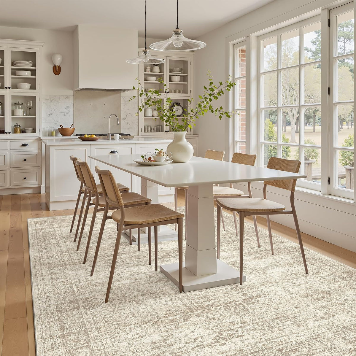 Soalmost 5x7 Area Rugs Beige Low Pile Washable Trendy Faded Style Rug