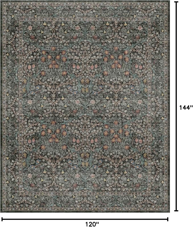 Washable Dark Green 10x12 Rug for Living Room