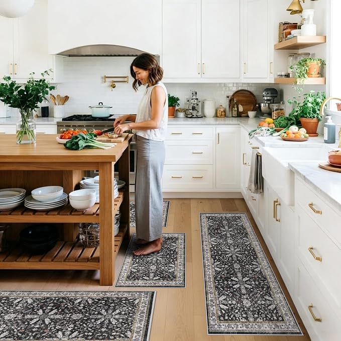 Kitchen Rug Sets 4-Piece with Runner – Washable Non-Slip Floor Mats