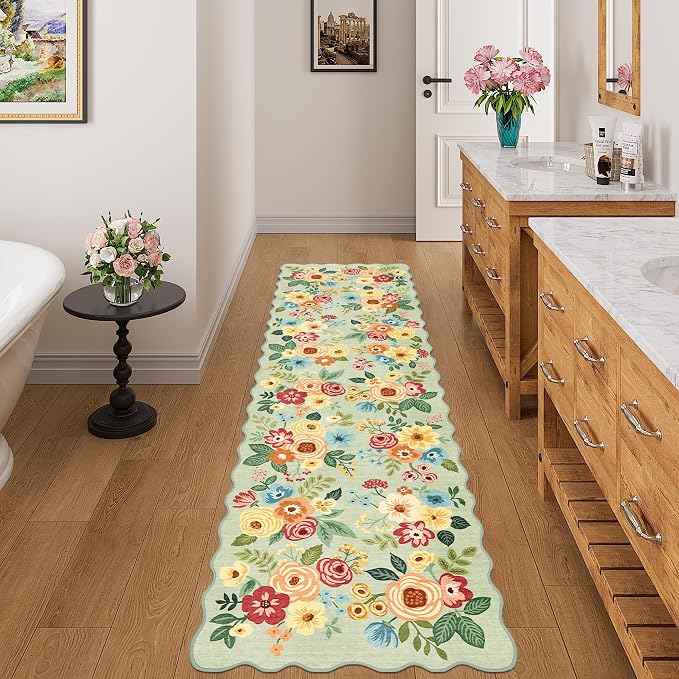 DUKINO Washable Runner Rug, 2x7 Lightweight Soft Floral Hallway Rug Runner