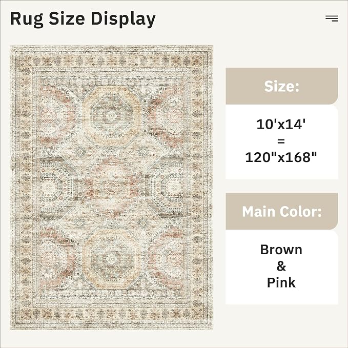 Soalmost 10x14 Area Rugs for Living Room, Non Slip Machine Washable Vintage Rugs