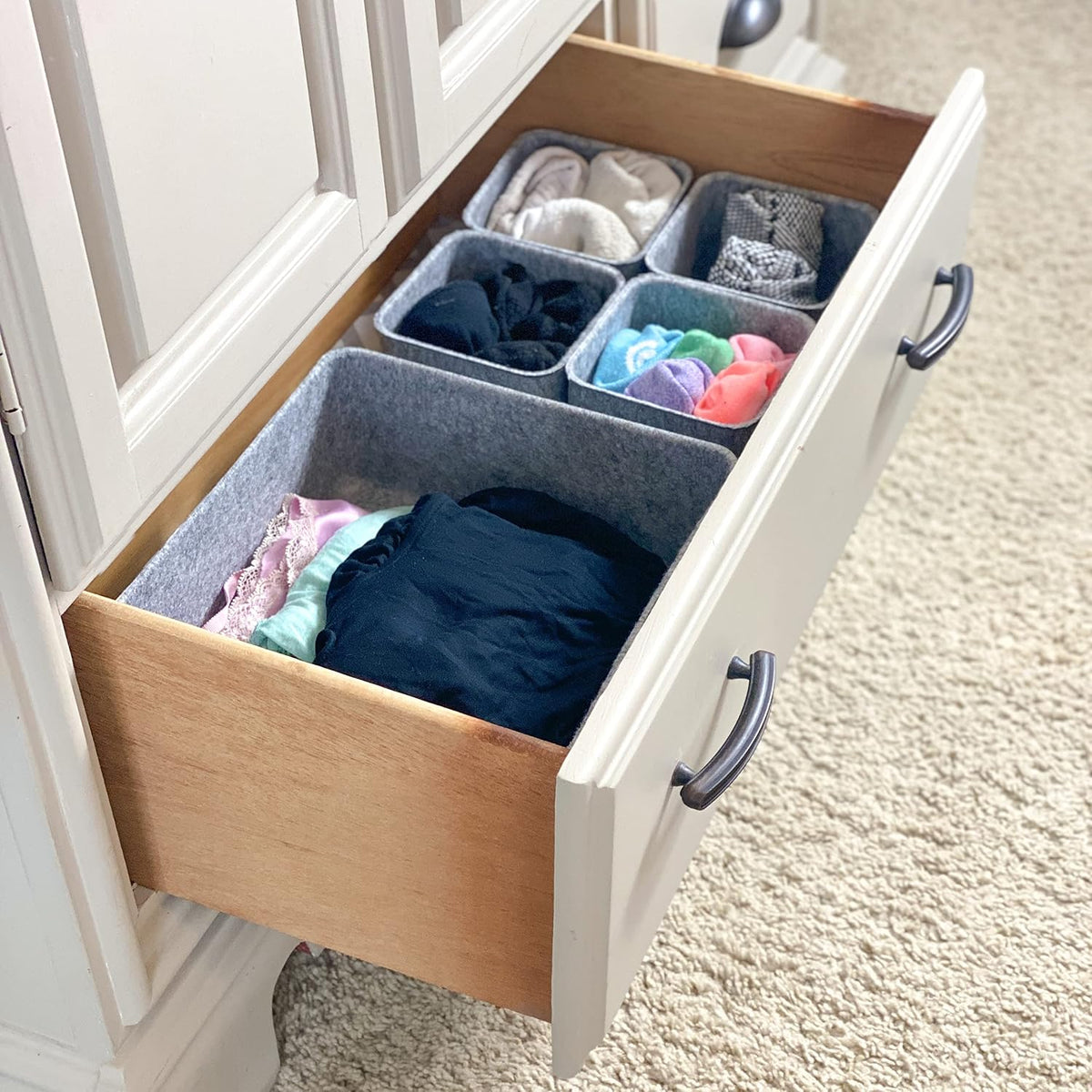 Welaxy Desk Organizers Storage bins Set Office Drawer Organizers Pen holder pencil cup phone stand sticky note storage Closet Cabinet boxes Organizing 5-piece Pack (Gray)