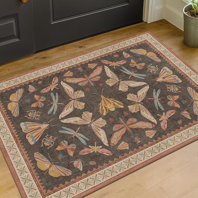 Vintage 2x3 Entry Way Rugs Indoor, Stain Resistant Washable Kitchen Rugs Non