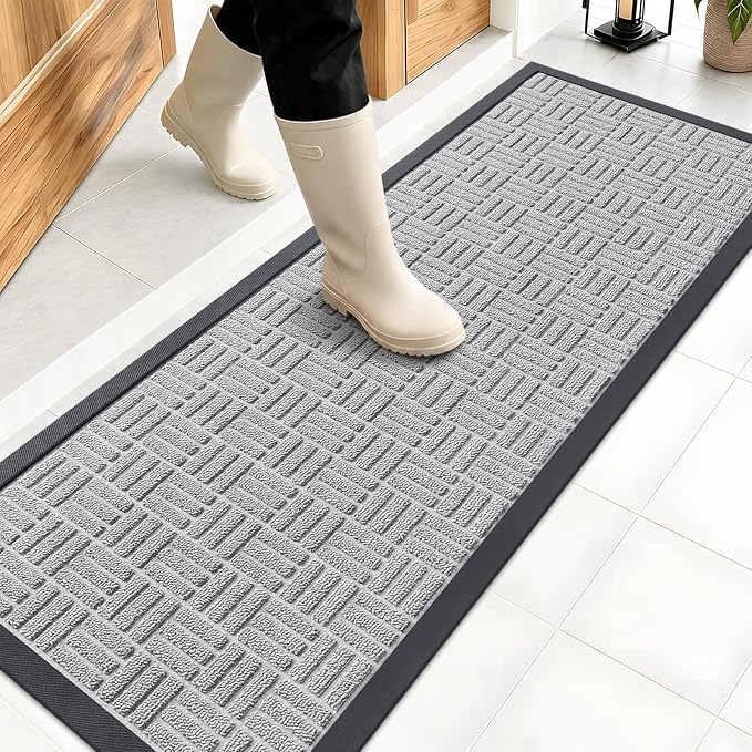 OLANLY Front Door Mat Outside Entrance 47x17, Heavy Duty Sturdy Natural Rubber